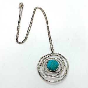 Vtg Sterling & Turquoise Spider Web Affixed Pendant  Necklace | 19” + 1.5” L